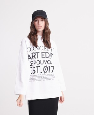 Superdry Edit Oversized Graphic Női Pulóver Fehér | QEATI9254